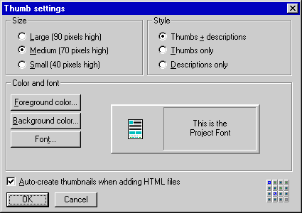 Thumb settings dialog
