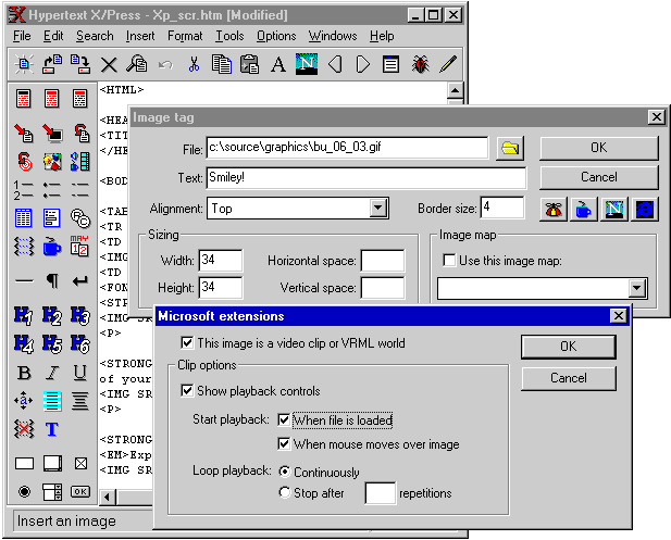 The web editor window